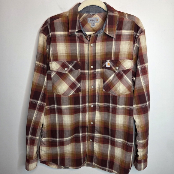 Carhartt Men's Casual Plaid Shirt - Red and Tan - Picture 2 of 7
